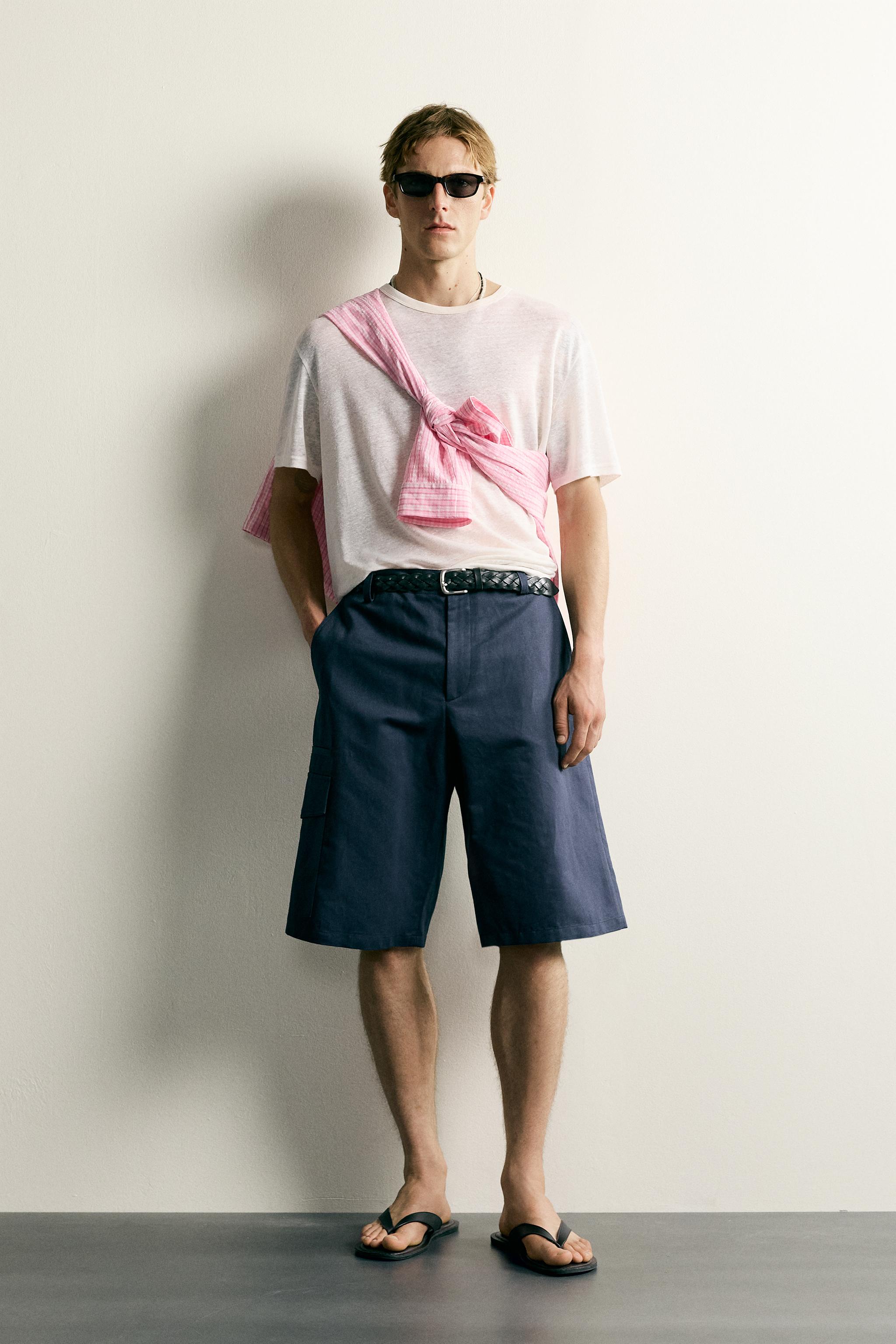 COTTON-LINEN RELAXED FIT CARGO SHORTS